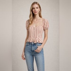 NWOT Forever 21 Size S Striped Puff Sleeve Top Off Shoulders